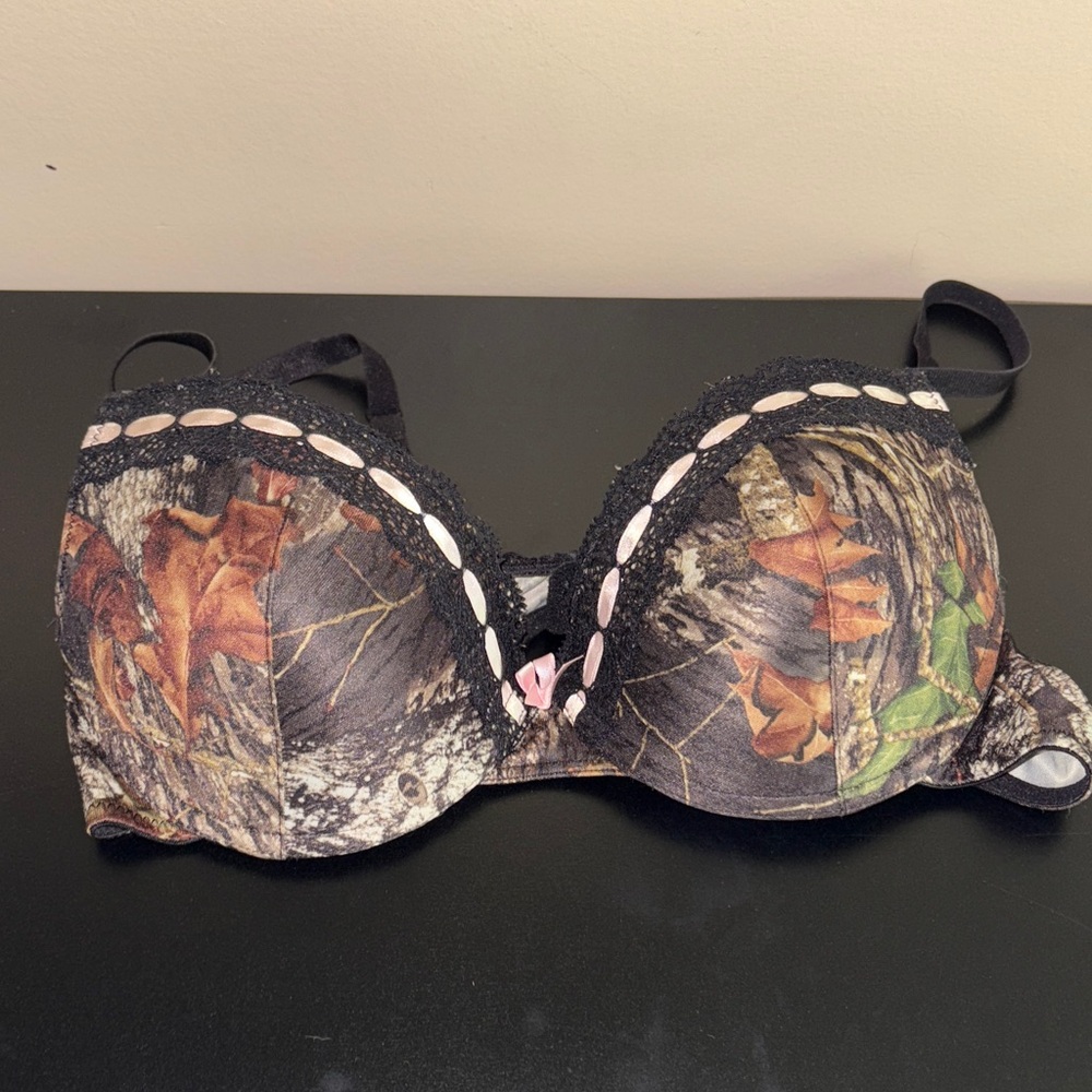 Camo Print Lace Trim Bra
